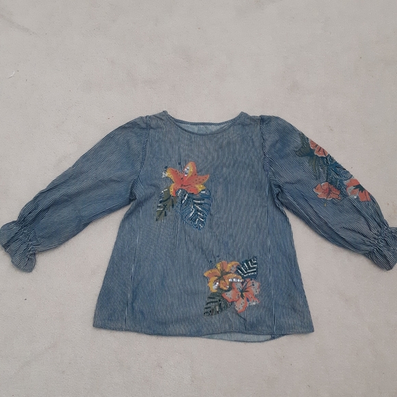 Zara striped balloon sleeve top with embroidery details - Picture 4 of 8